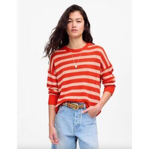 Madewell Linen Drop Shoulder Sweater Bright Flame Striped Nautical Small